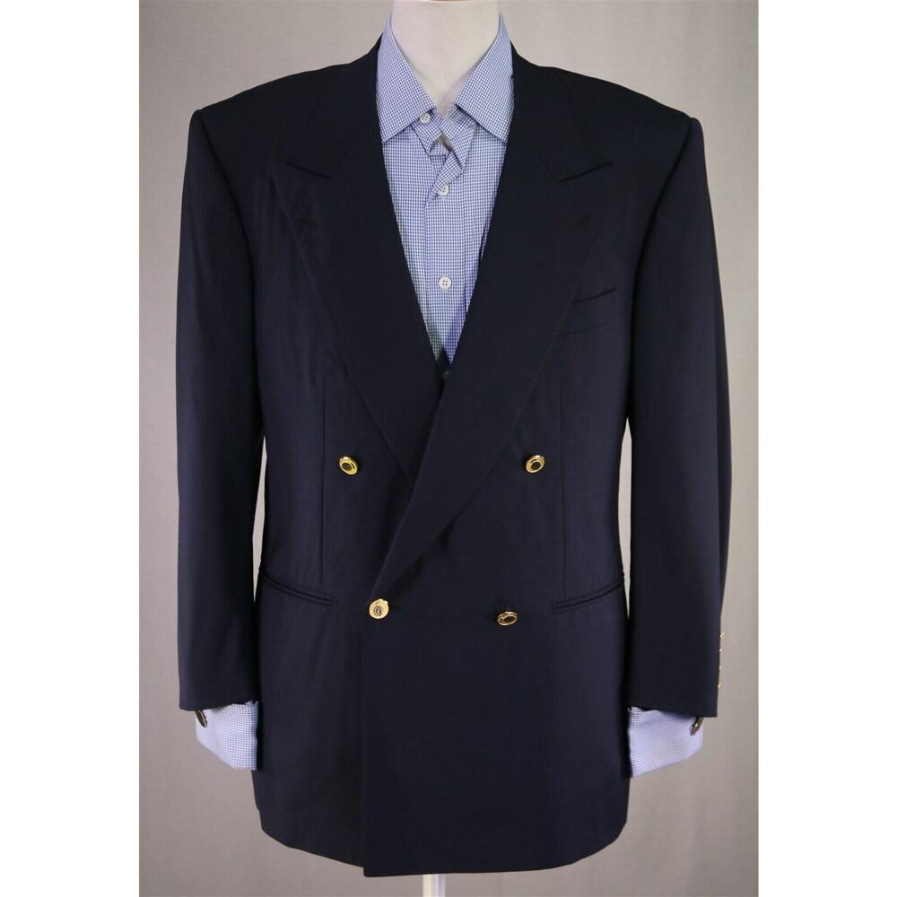 Ravazzolo Navy Blue w/ Gold Metal Buttons Double Breasted Wool Blazer Jacket 40R - Picture 2 of 9